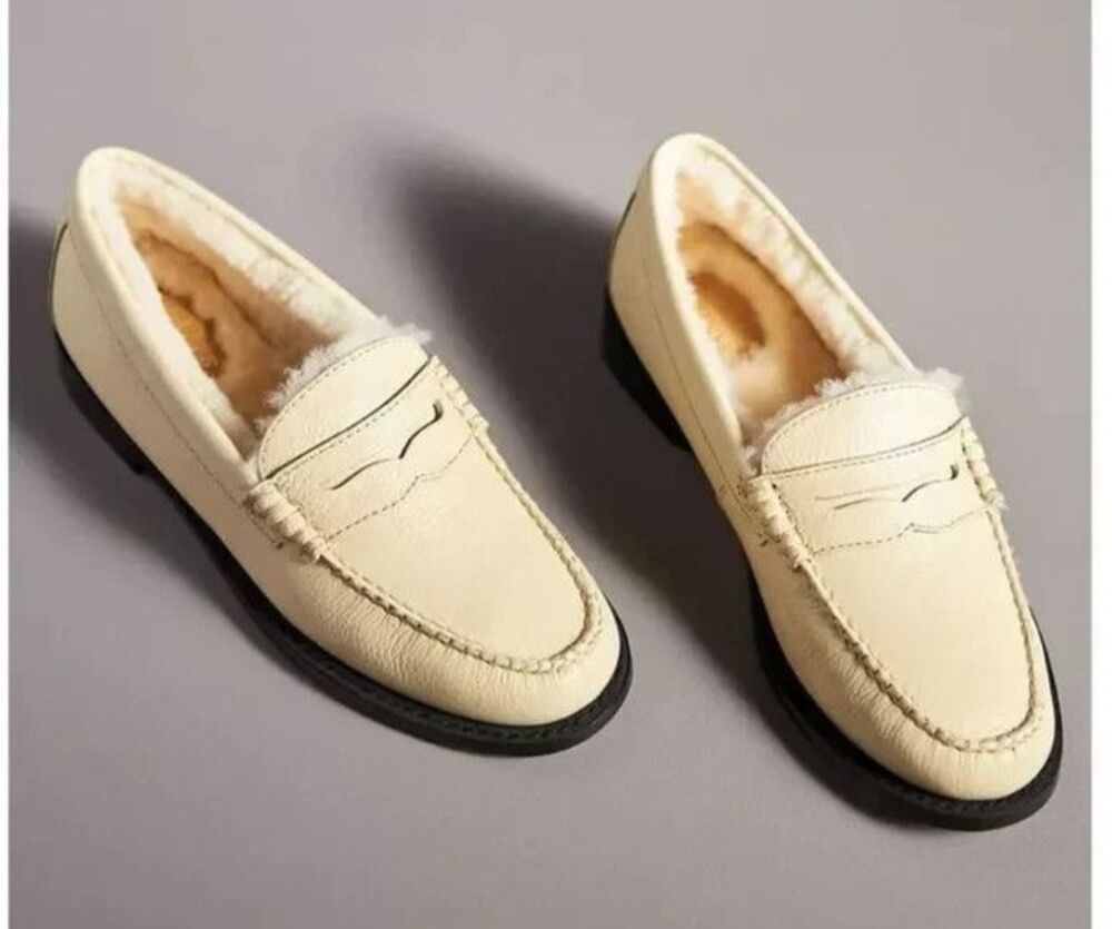 New G.H. Bass Whitney Cozy Weejuns Cream Leather Shearling Penny Loafers 9.5 M
